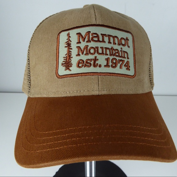 Marmot Retro Embroidered Fine Wale Corduroy Trucker Hat Mesh Cap NWT - Picture 8 of 9